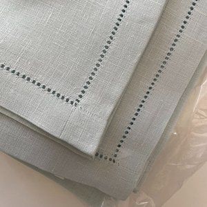8 pale blue linen hemstitch napkins from Crate & Barrel - new